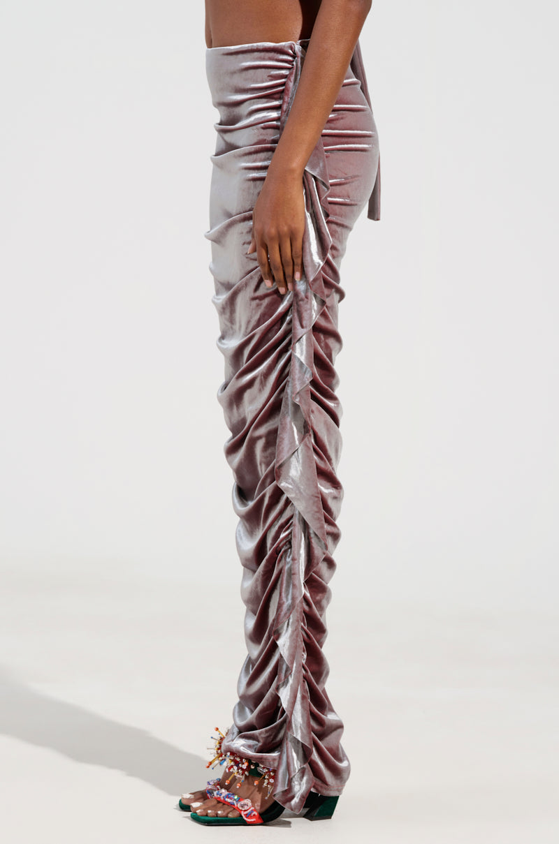 FLAUNT IT VELVET SIDE FRINGE MAXI SKIRT