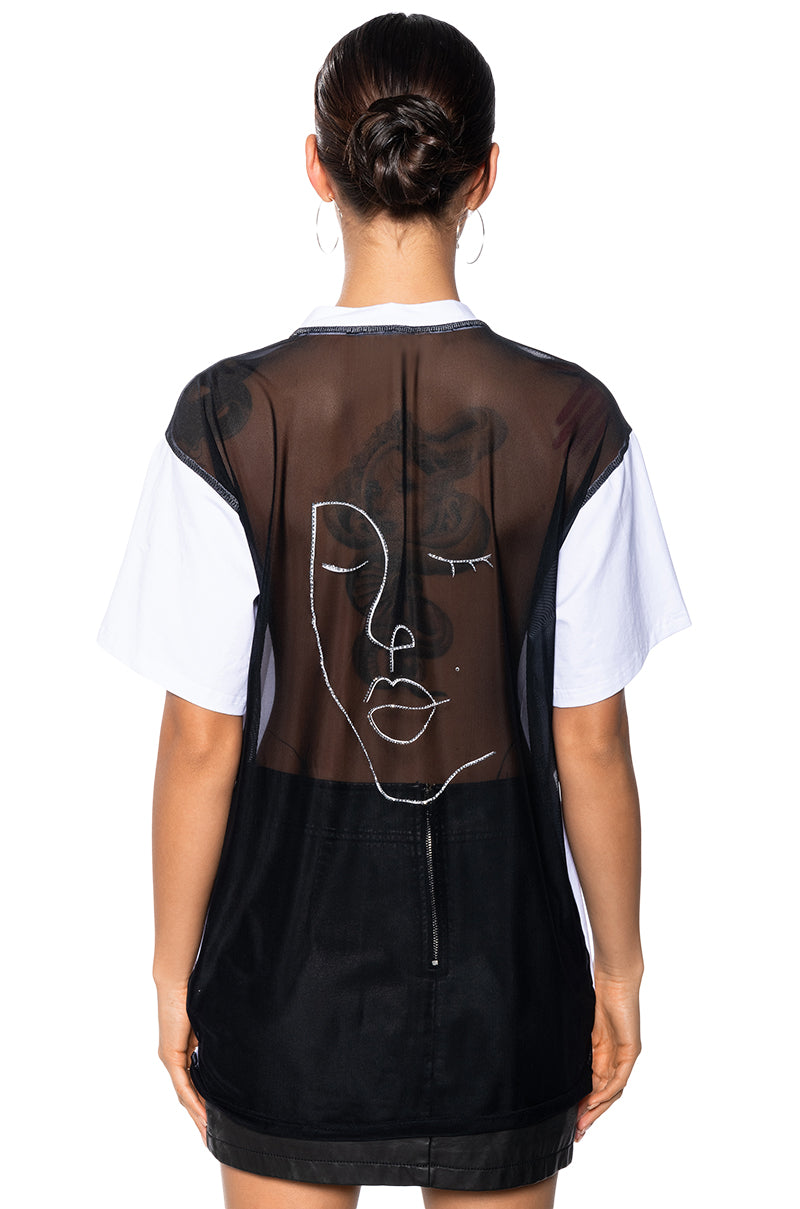 DAY AND NIGHT EMBELLISHED GRAPHIC OVERSIZED TSHIRT