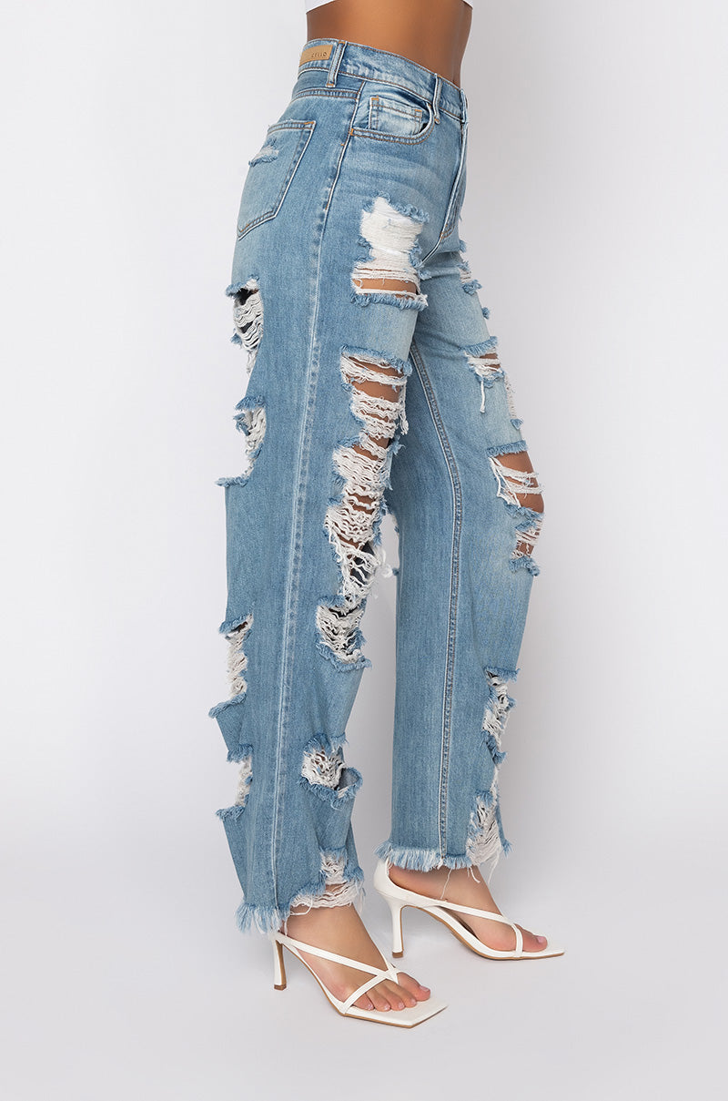 ELLA BELLA HIGH RISE WIDE LEG DISTRESSED JEANS