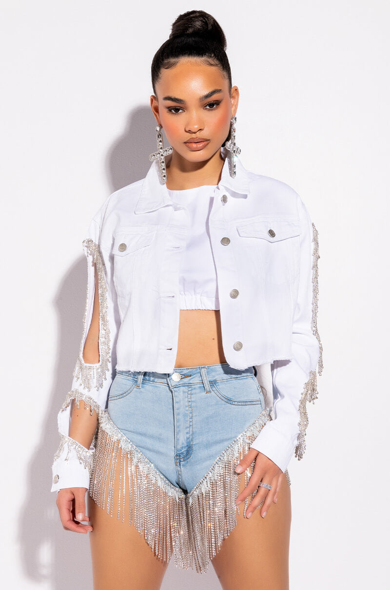 GONNA LOVE ME WATERFALL RHINESTONE DENIM SHORT