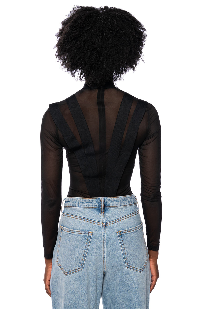 ON THE MONEY MESH PANELED BODYSUIT