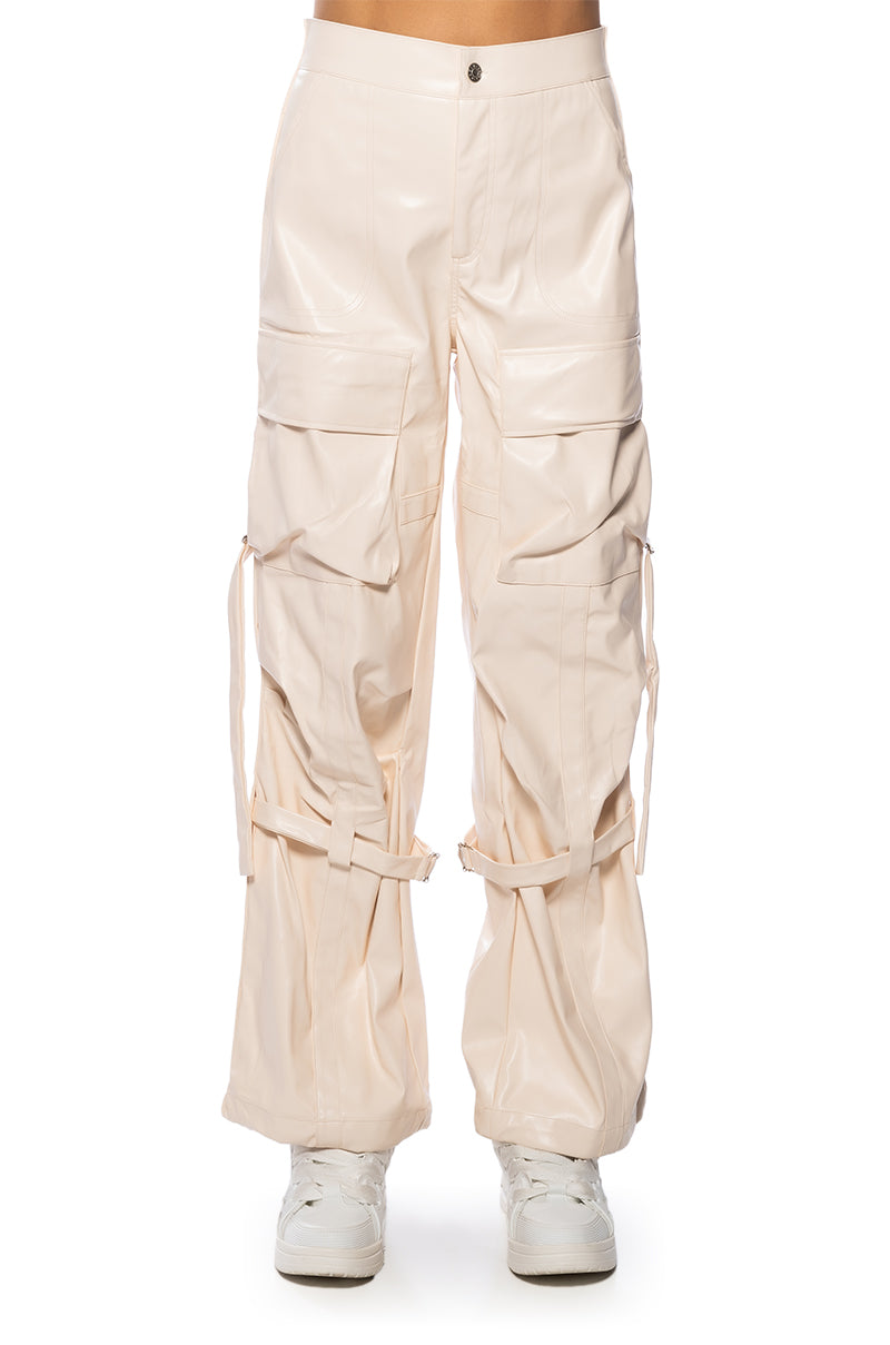 MOVING UP CARGO FAUX LEATHER PANT