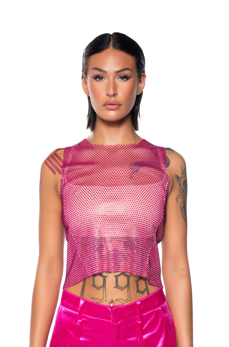 ZELDA RHINESTONE MESH SLEEVELESS TOP