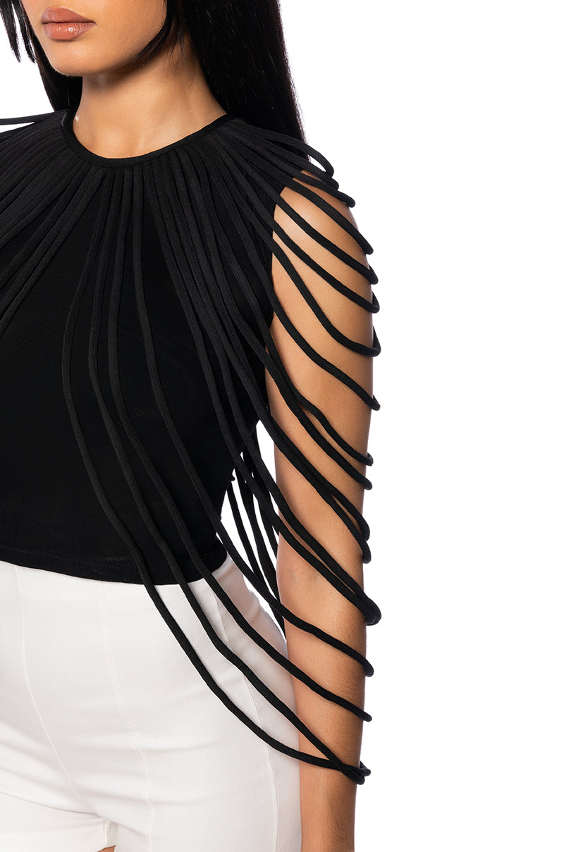 WAVY BABY SLEEVELESS ROPE DETAIL TOP IN BLACK