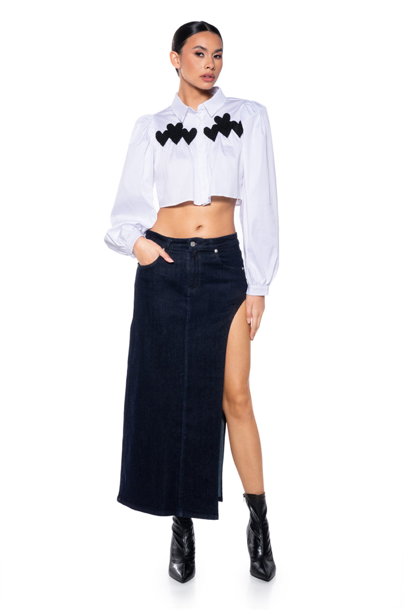 DOLL FACE PUFF SLEEVE CROP BUTTON DOWN