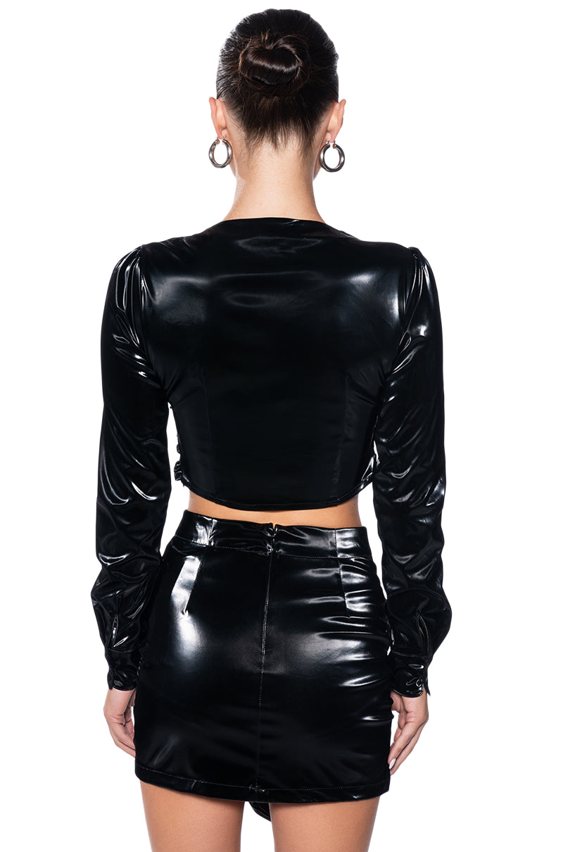 TATIANA LIQUID VELVET ROSETTE CROP TOP