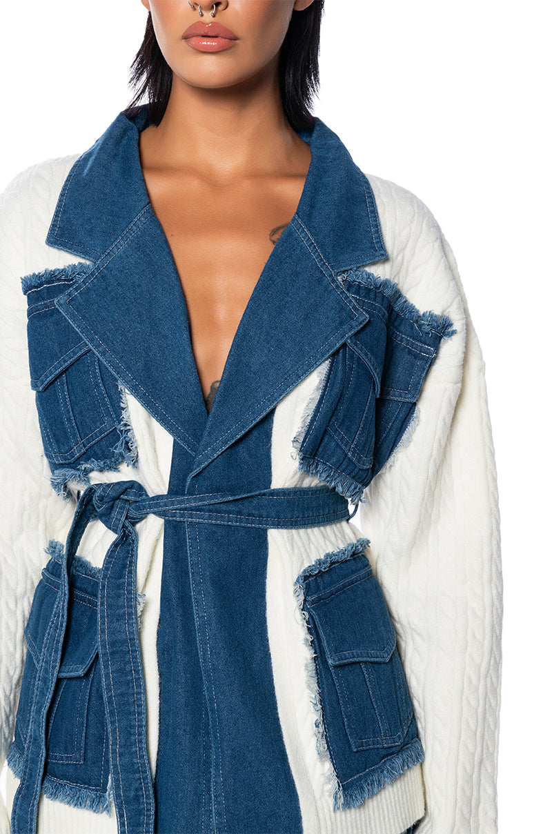 WORTHY OF LOVE CABLE KNIT TIE WAIST CARDIGAN