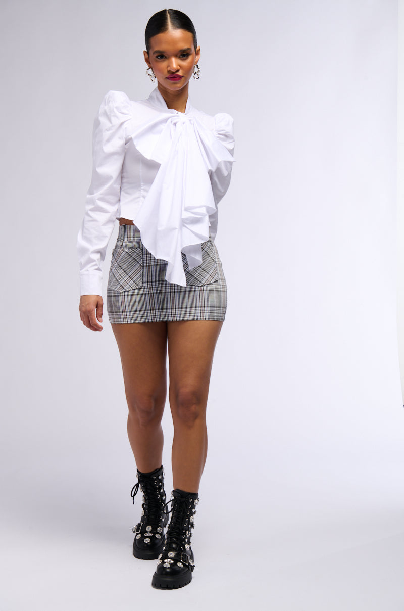 RUSHING BACK PLAID MINI SKIRT