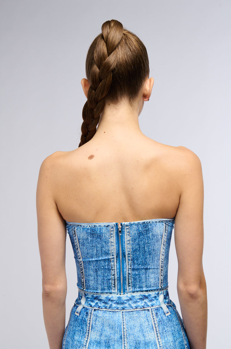 DAY DREAMING DENIM PRINTED CORSET TOP