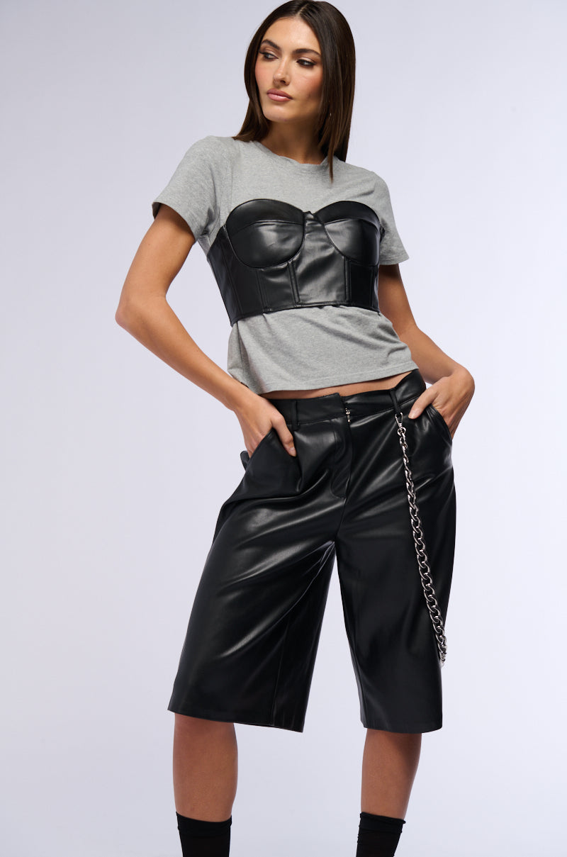 GOT ME TWISTED T SHIRT WITH FAUX LEATHER CORSET DETAIL