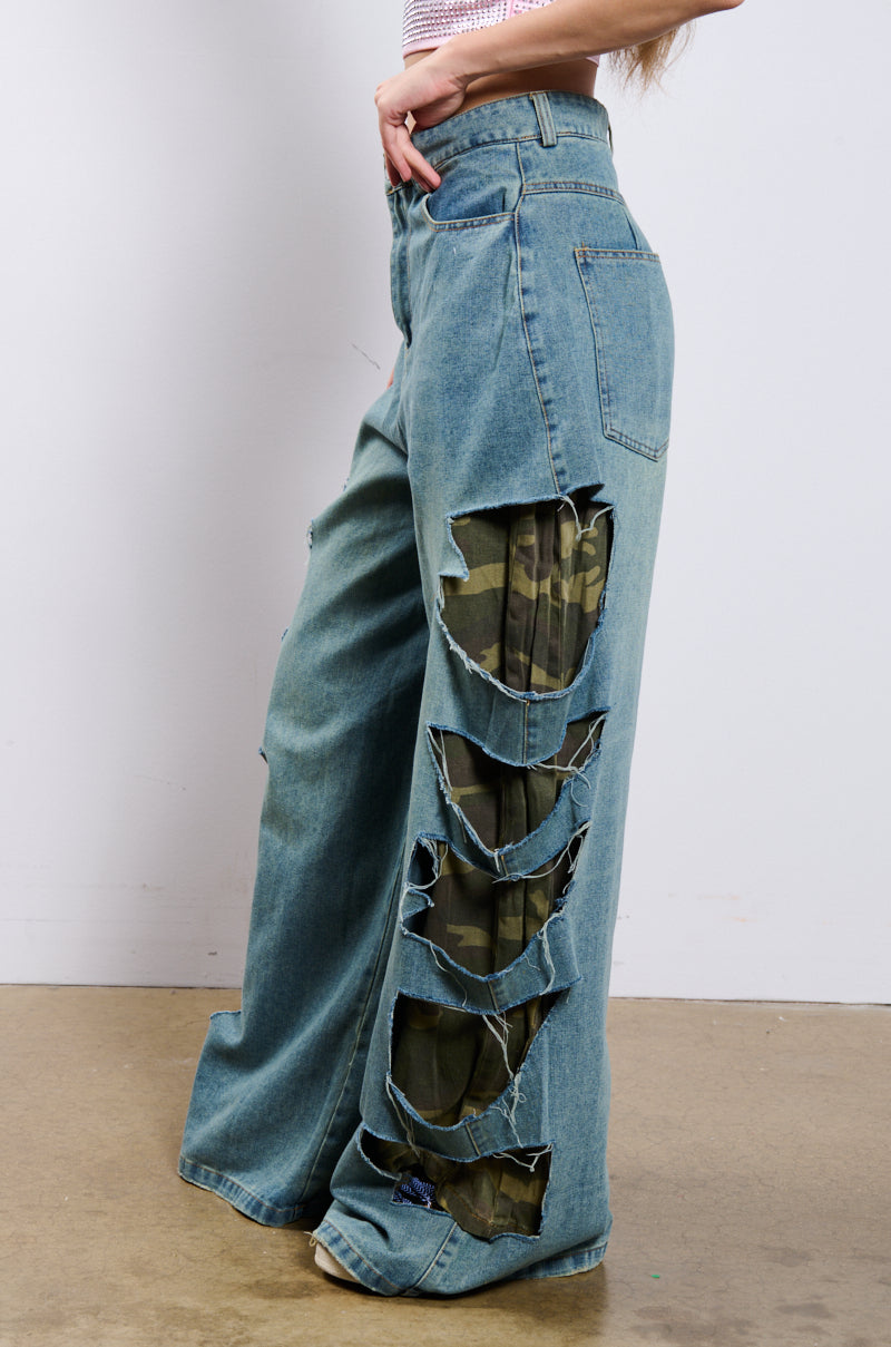 MAGDALENA OVERSIZED DISTRESSED CAMO DENIM PANT