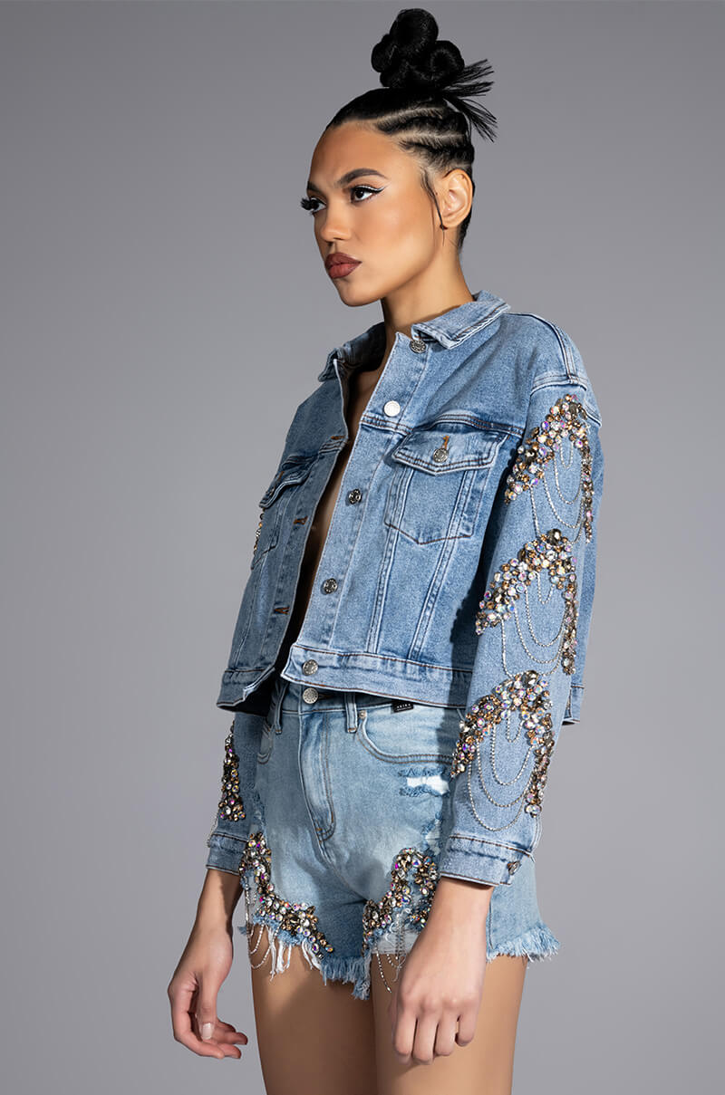 GLAMOROUS LIFE RHINESTONE JEAN JACKET