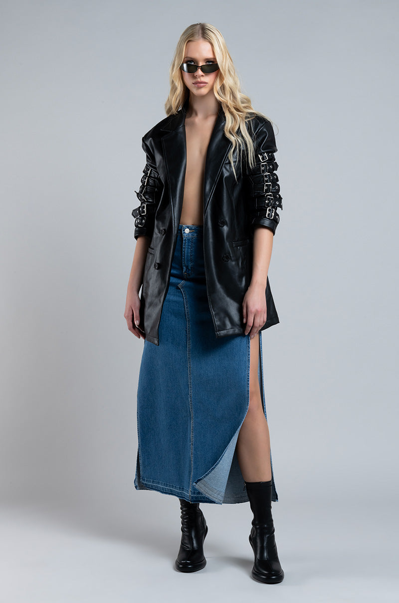 NATALIE DOUBLE SIDE SLIT DENIM SKIRT