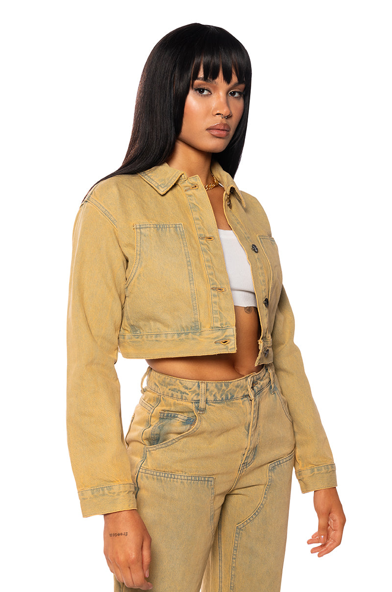 GOETHE MIXED WASH CROP DENIM JACKET