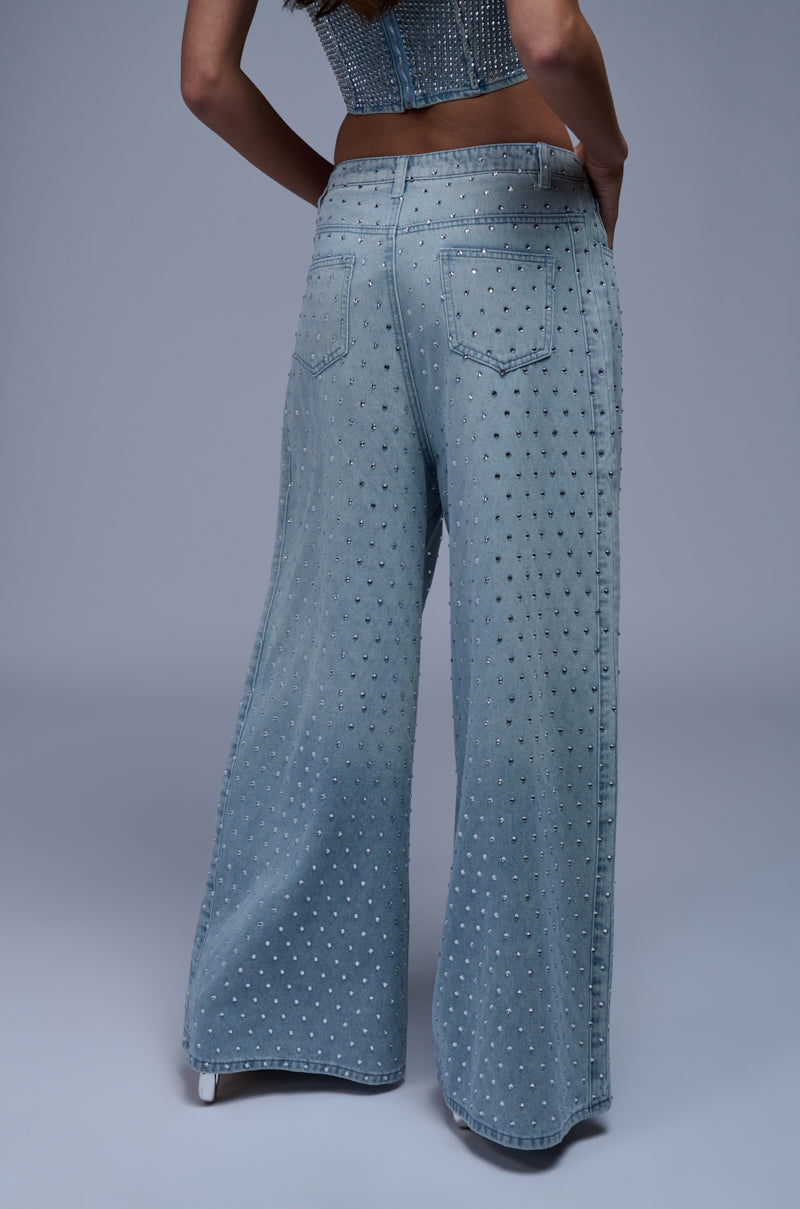 DAZZLED RHINESTONE STUDDED DENIM PANTS