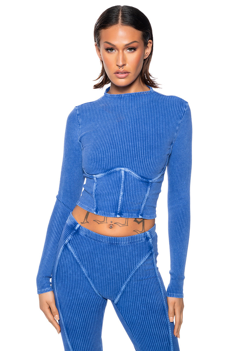 LOLA MINERAL WASH CORSET LONG SLEEVE TOP