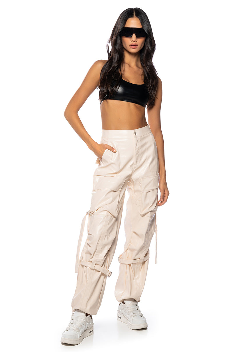 MOVING UP CARGO FAUX LEATHER PANT