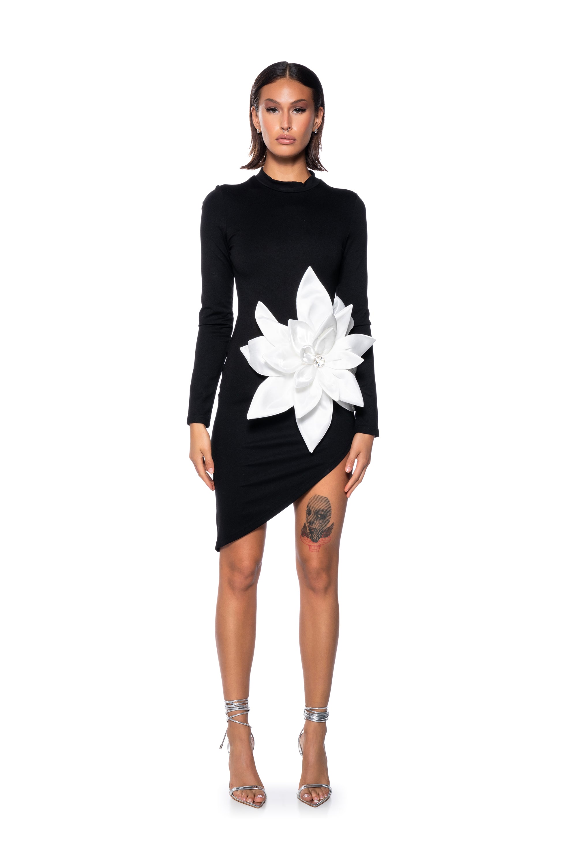 ROXANA ASYMMETRIC LONG SLEEVE MINI DRESS