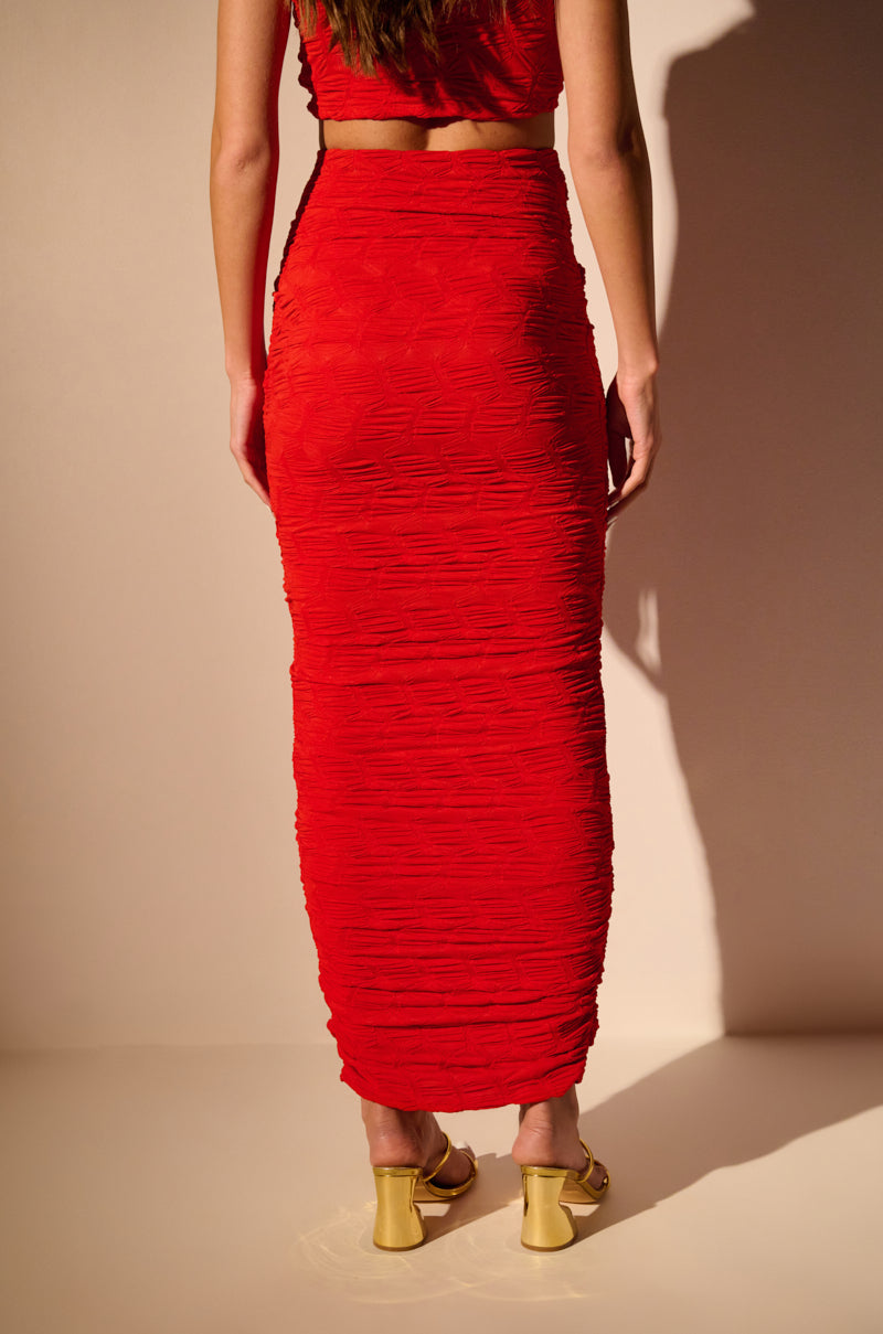 MAYBE NEXT TIME RUCHED MAXI SKIRT IN RED