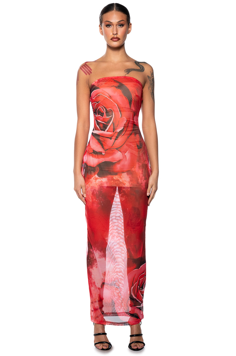 STOP AND SMELL THE ROSES MESH MAXI DRESS