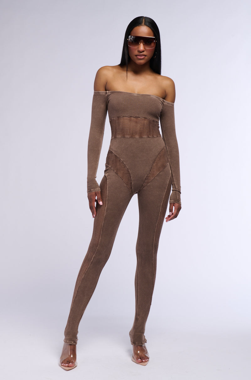 RUNNIN ON ESPRESSO KNIT JUMPSUIT