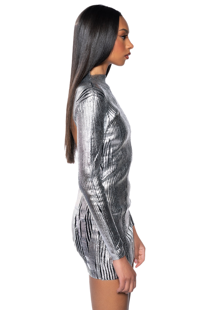 COOL GIRL METALLIC KNIT MINI DRESS