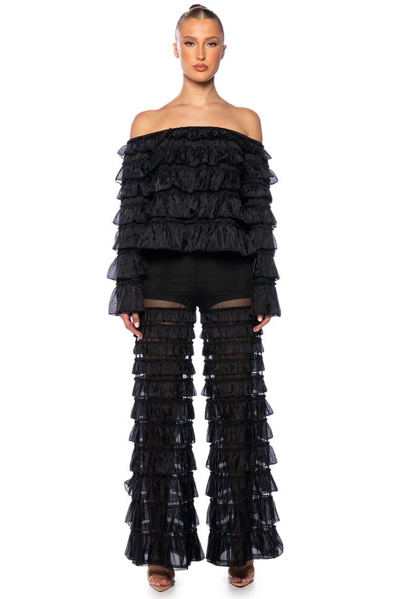 SAMIRA MESH RUFFLE FULL LENGTH PANT