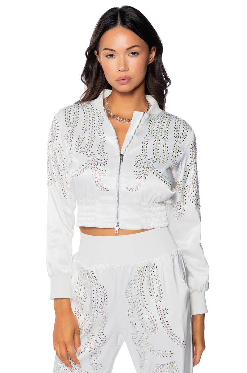 TALK FAST EMBELLISHED BOMBER