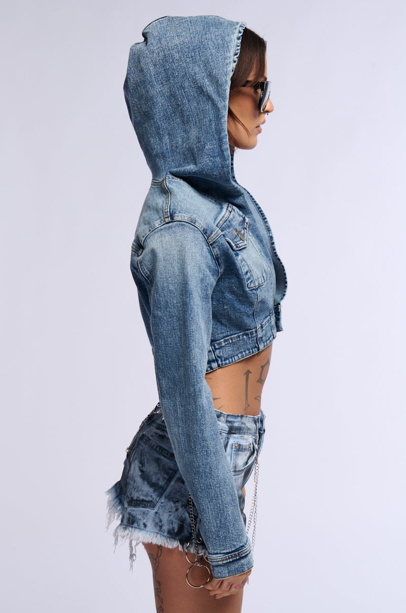 GOOD IN THE HOOD CROPPED DENIM JACKET