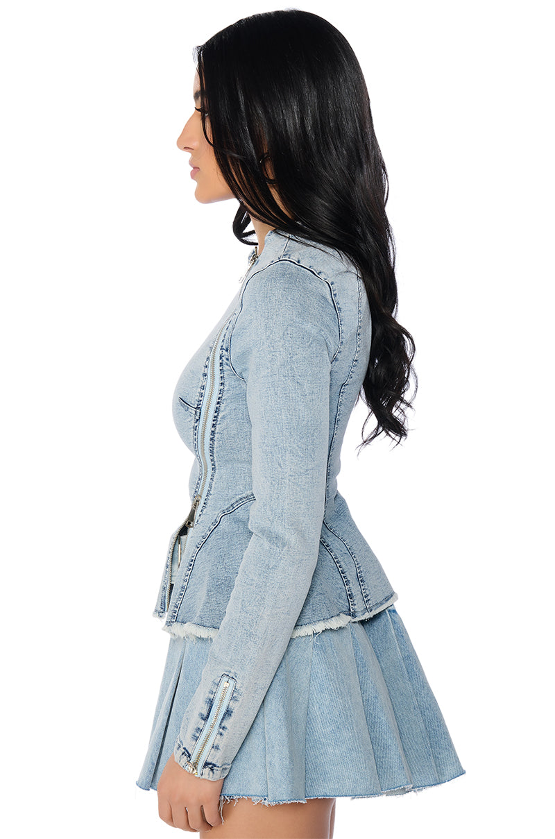 MIRROR MIRROR DENIM PEPLUM BLOUSE