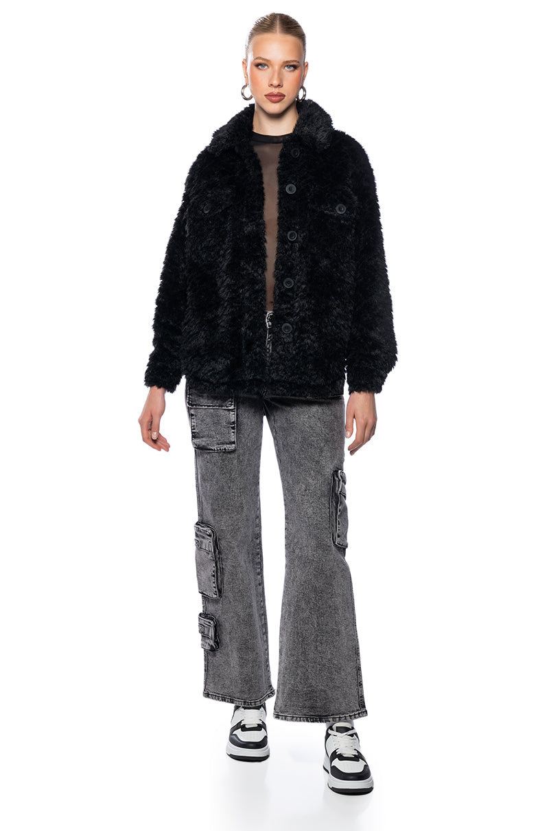 LONE WOLF FAUX FUR SHACKET