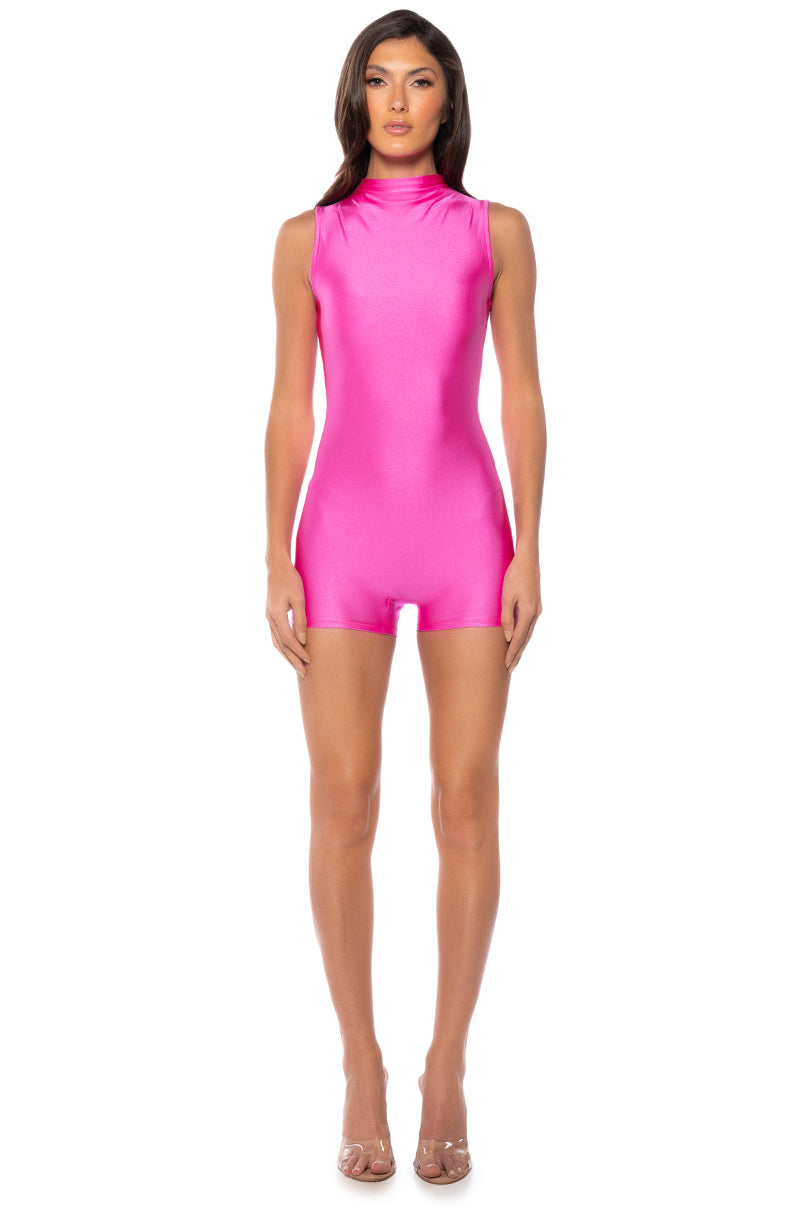 THE CASSIE SLEEVELESS SLINKY ROMPER IN FUCHSIA