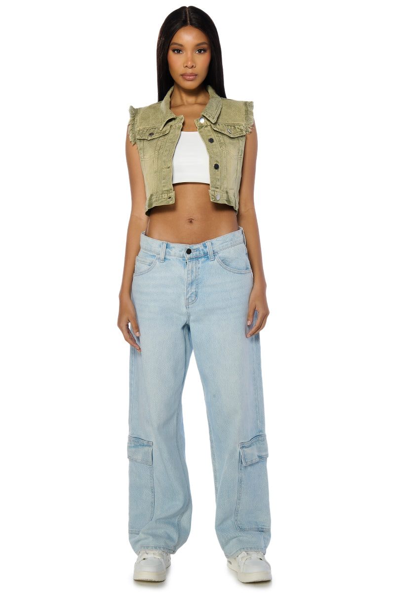 OLIVE DENIM CROP VEST