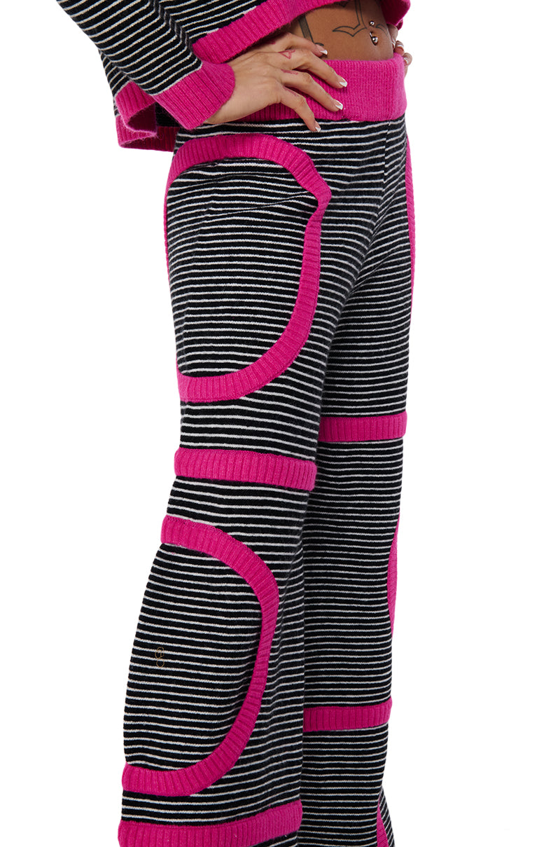 UNTOUCHABLE STRIPED KNIT FLARE LEG PANT