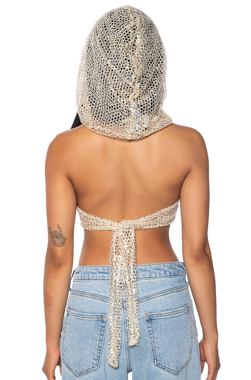 MYSTERY GIRL SLEEVELESS SEQUIN HOODED TOP