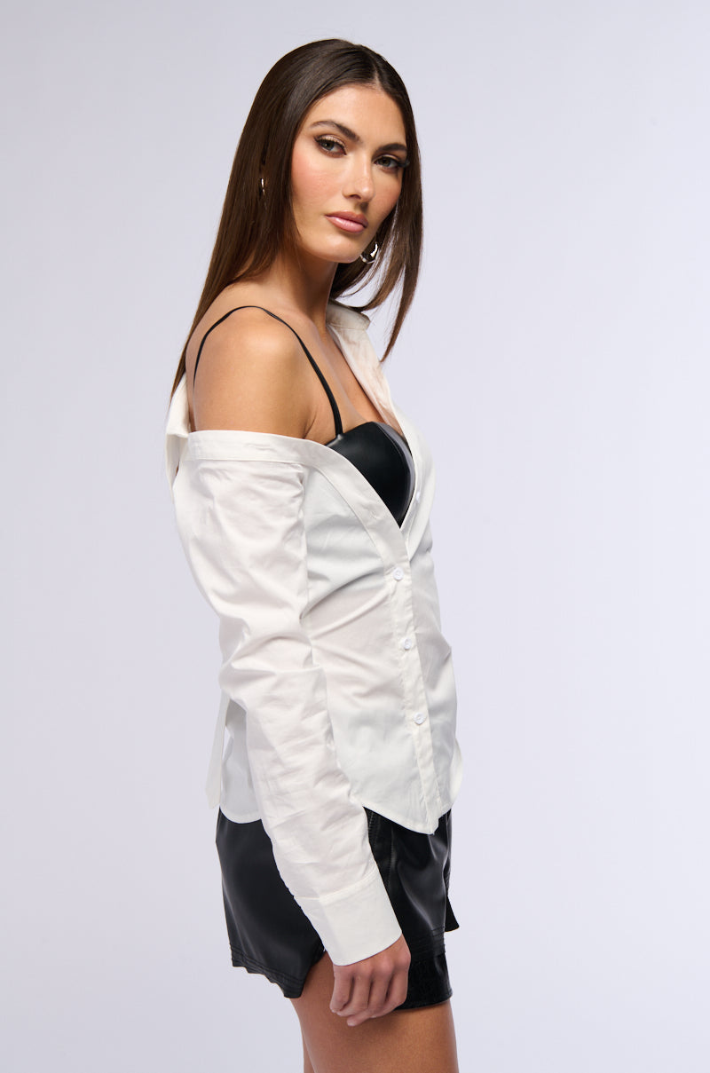 PEEK A BOO BUSTIER POPLIN SHIRT