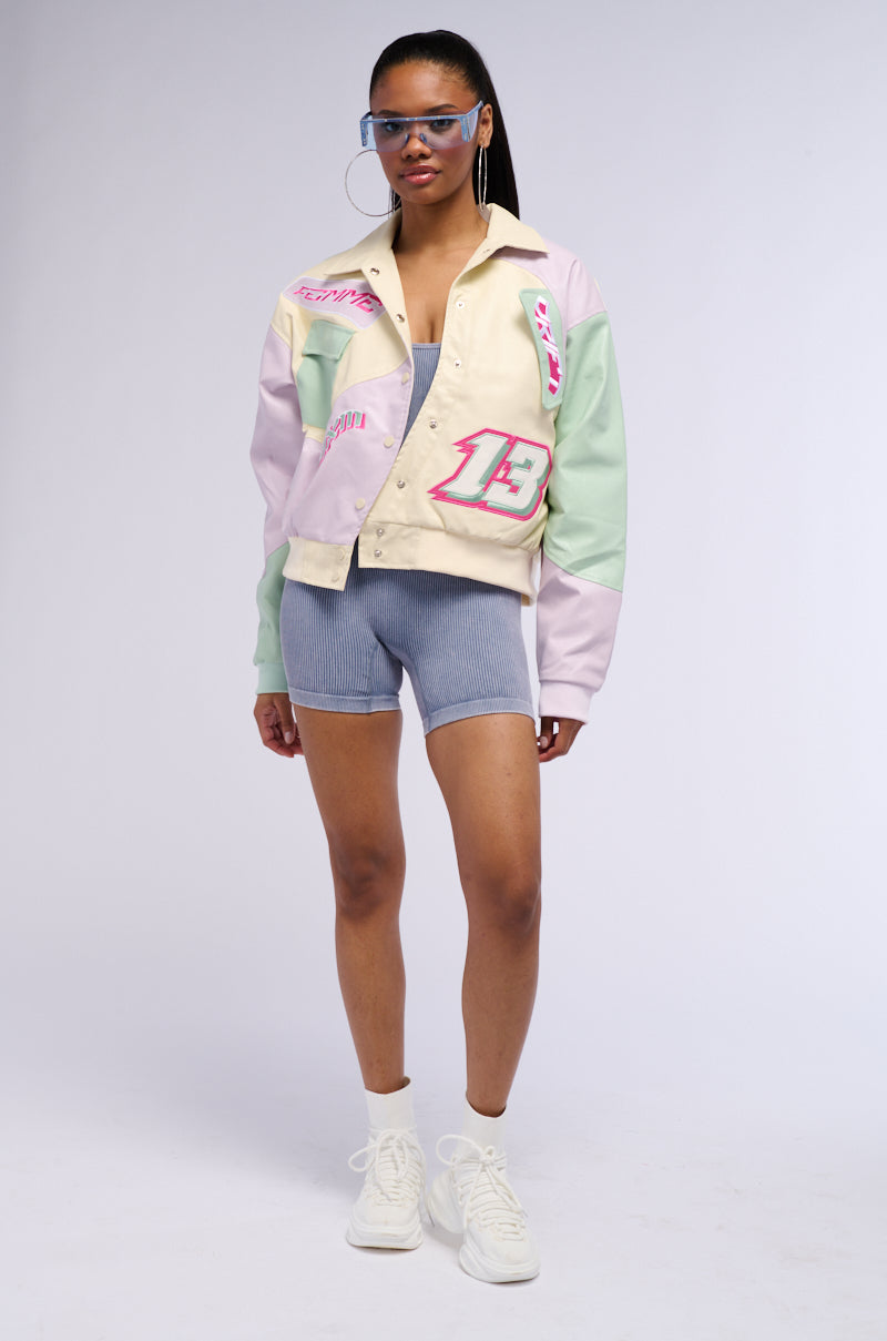 ANGEL EYES PASTEL PU COLOR BLOCK BOMBER