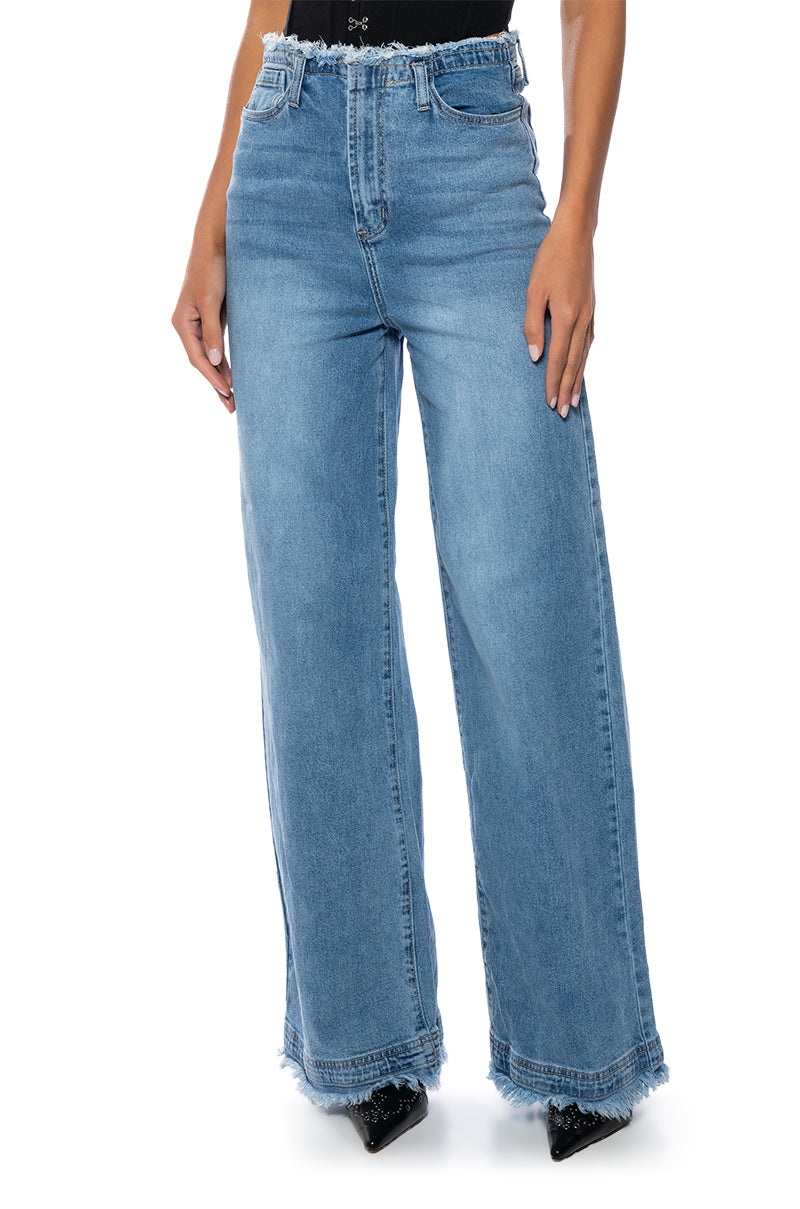 JULIE RAW WAISTBAND WIDE LEG JEAN