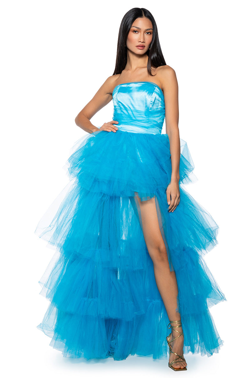 SHE'S ROYALTY TULLE TIERED CORSET DRESS