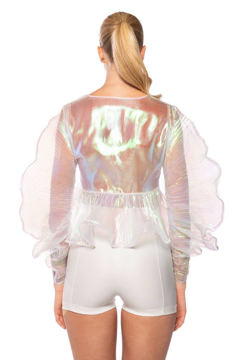 ETHEREAL PLEATED PEPLUM WRAP BLOUSE