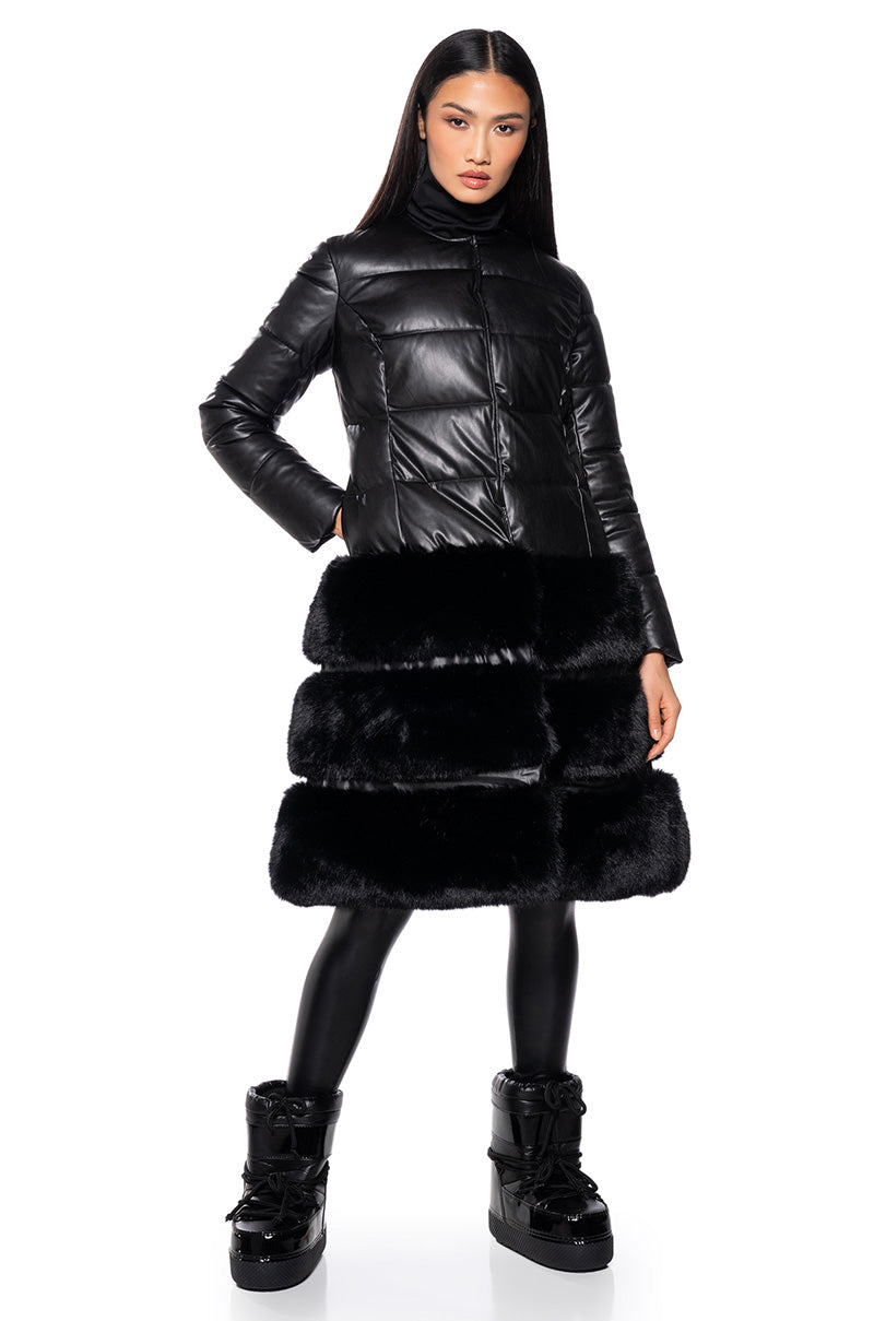 TWIRL HYBRID DRESSY TRENCH WITH FAUX FUR