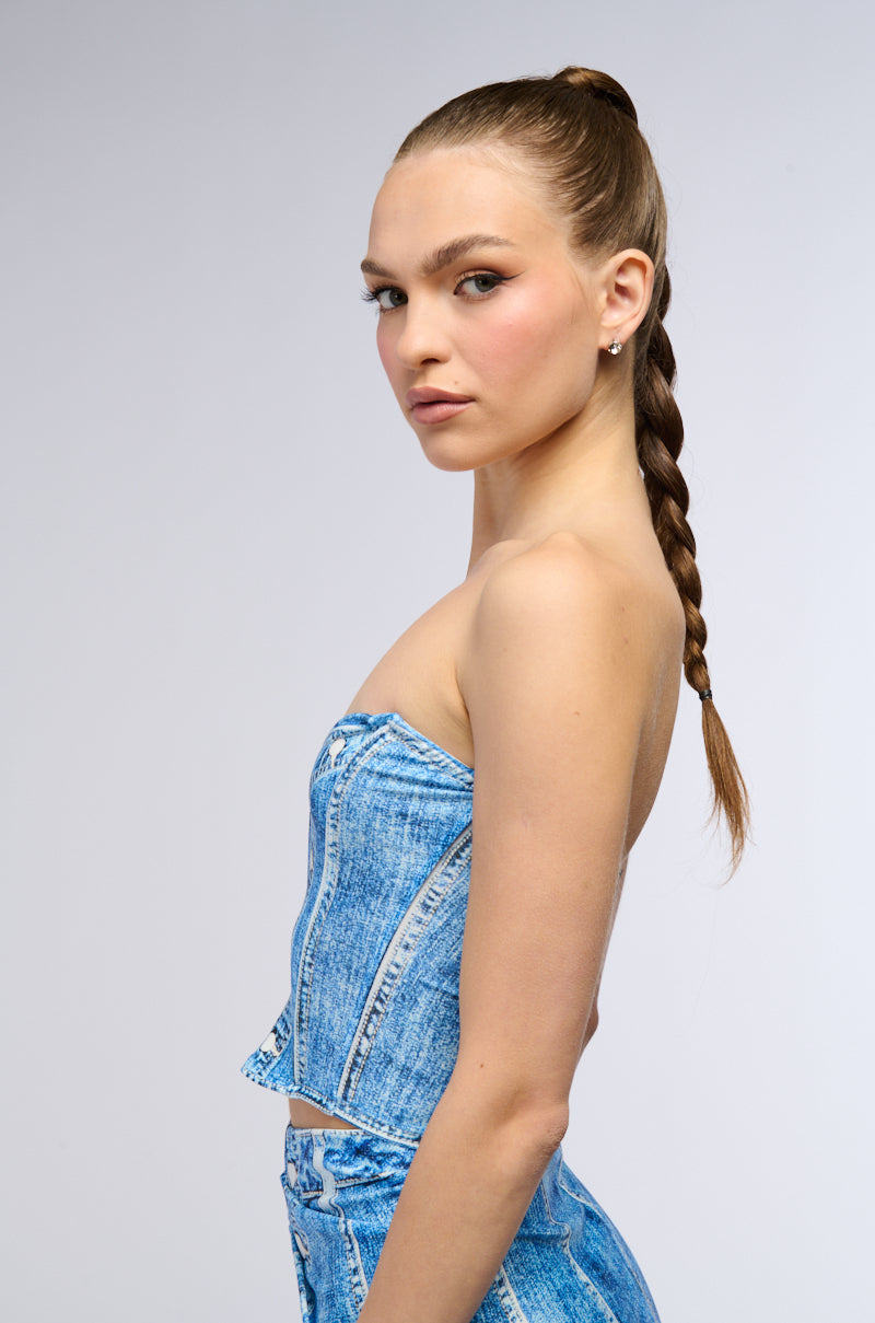 DAY DREAMING DENIM PRINTED CORSET TOP