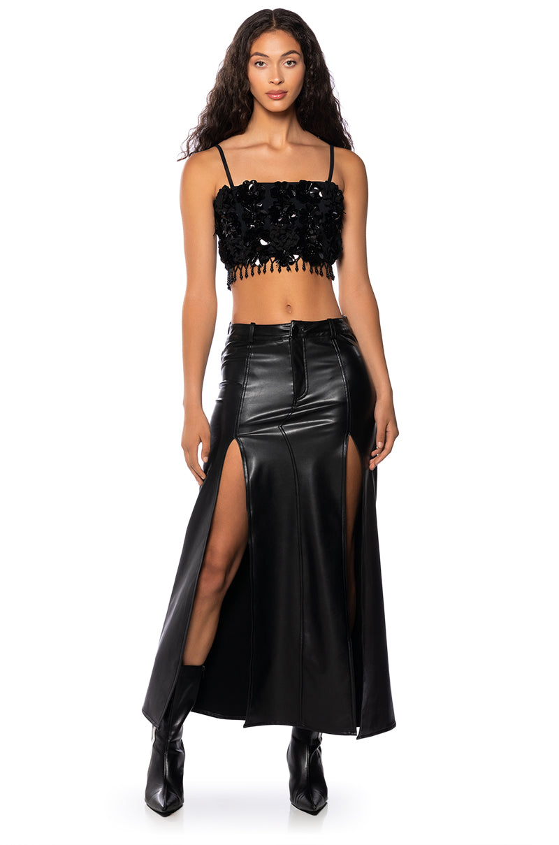 THE LUXE LIFE SEQUIN FLOWERS CROP TOP