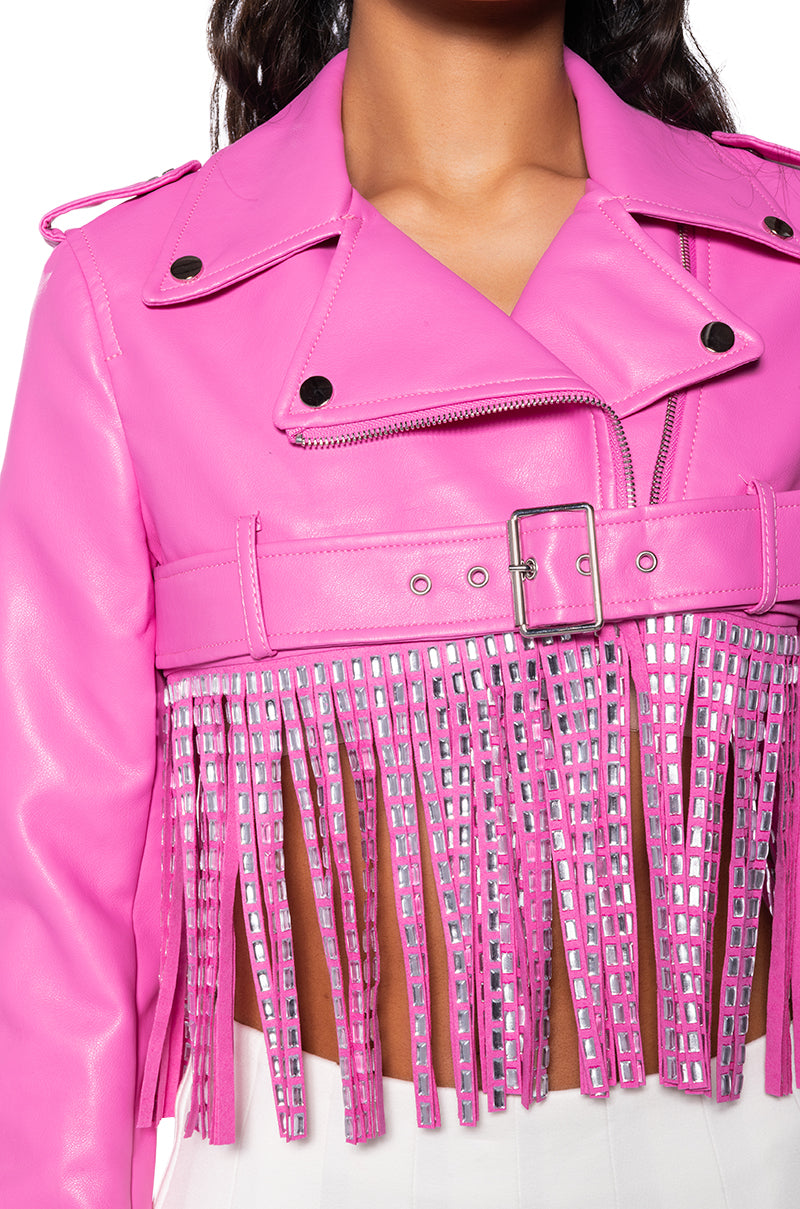 ULTRA CROP MOTO WITH DRIPPING RHINESTONES