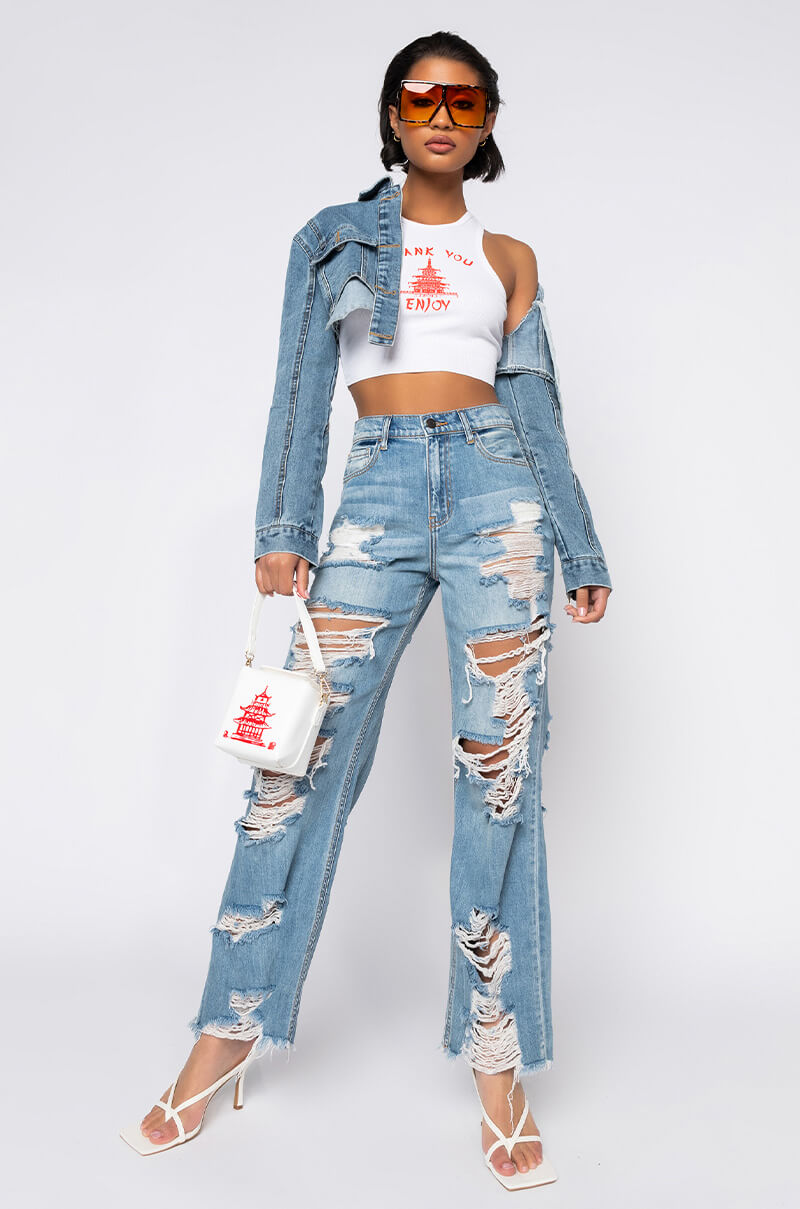 ELLA BELLA HIGH RISE WIDE LEG DISTRESSED JEANS