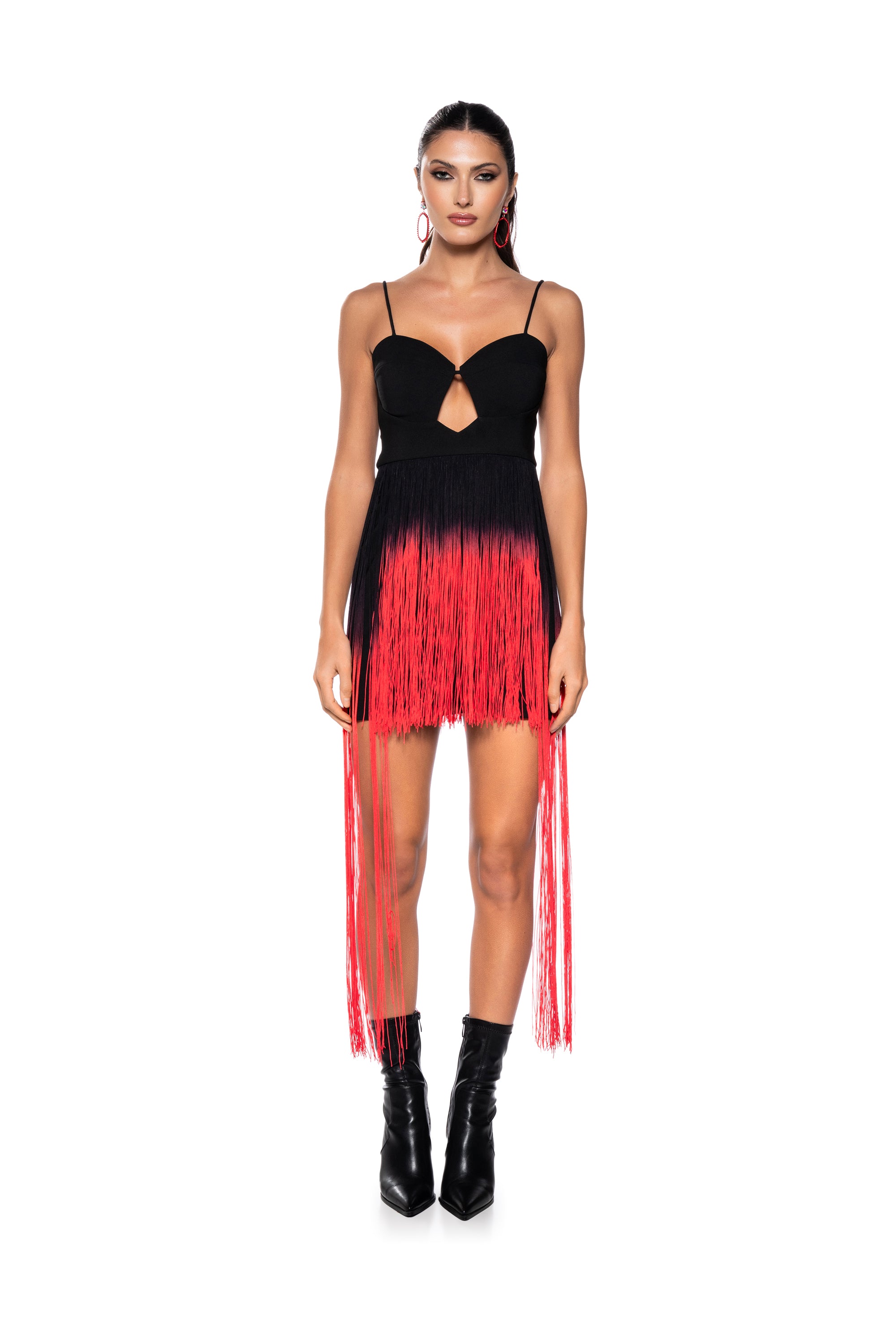 ISSA LOOK OMBRE FRINGE MINI DRESS