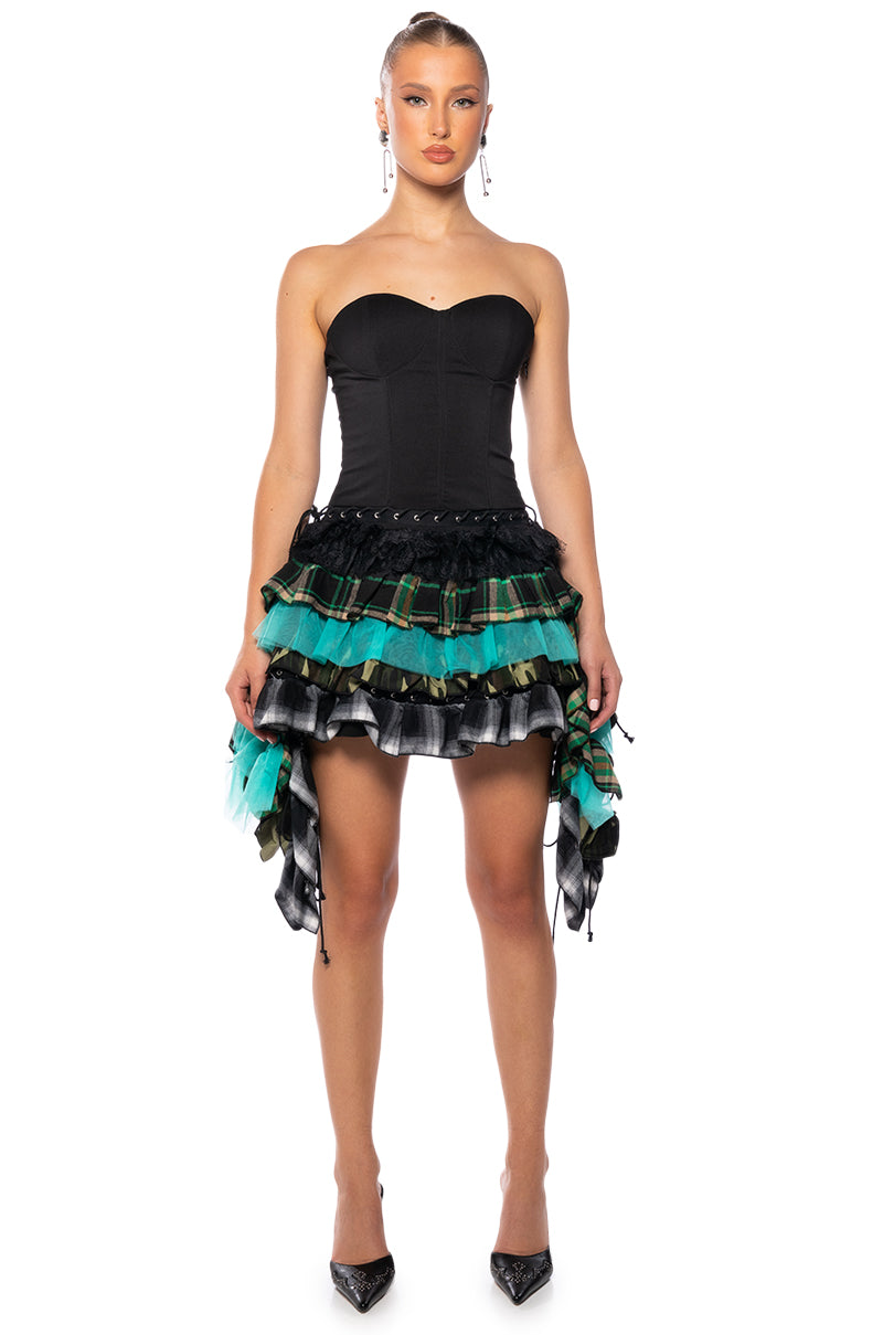 KIANNA STRAPLESS RUFFLED MINI DRESS