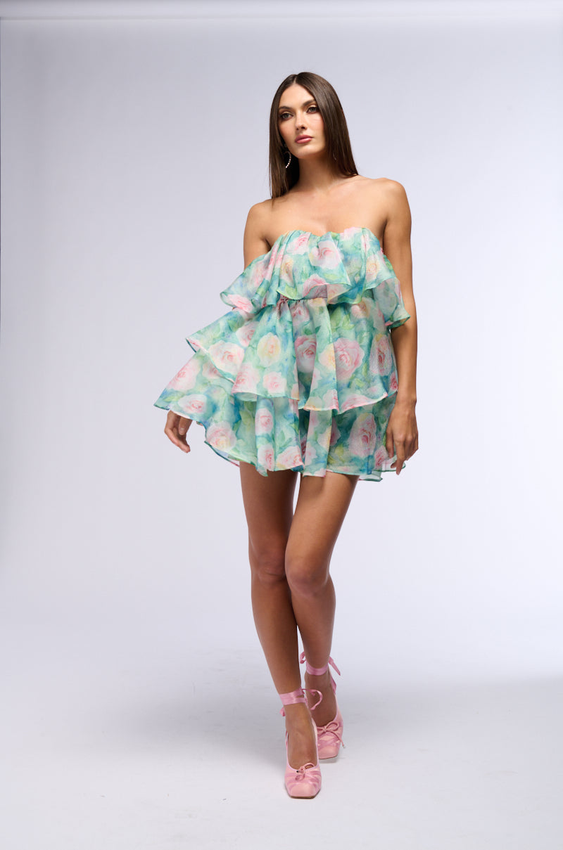 FLORAL DELIGHT PRINTED ORGANZA MINI DRESS