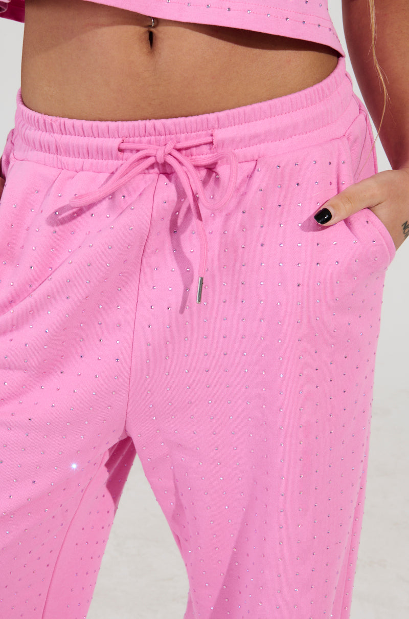 BLOSSOM RHINESTONE EMBELLISHED SWEATPANT IN PINK