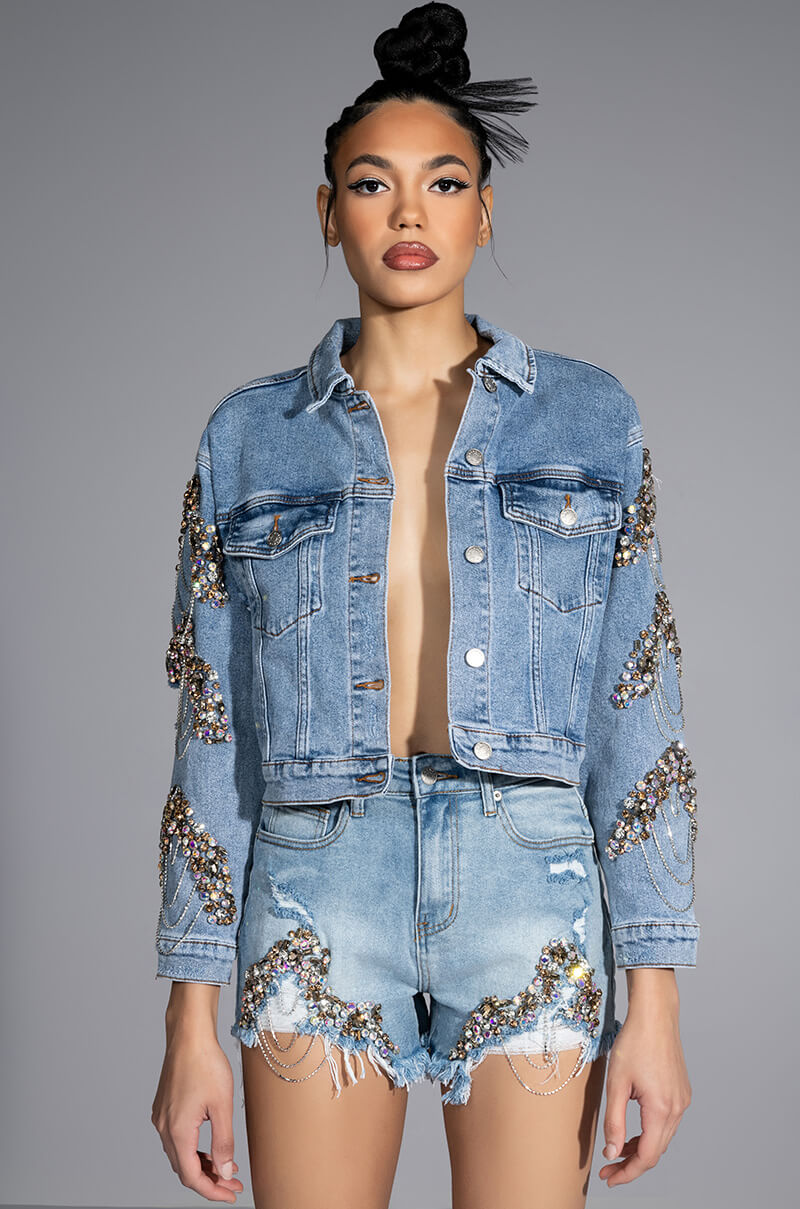 GLAMOROUS LIFE RHINESTONE JEAN JACKET